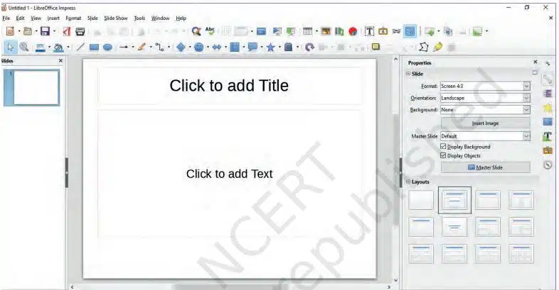 Digital Presentation Class 9 Notes Parts of the Impress window