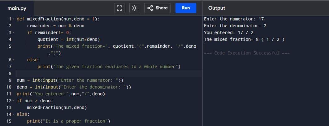 Computer Science Class 12 Functions Notes Write a program that accepts numerator and denominator of a fractional number and calls a user defined function