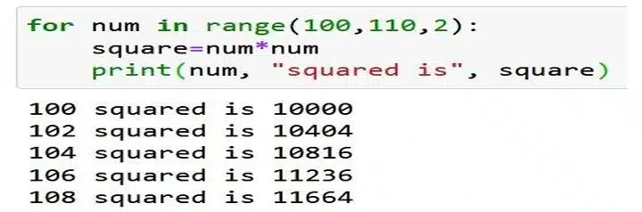Write a program to display even numbers and their squares between 100 and 110
