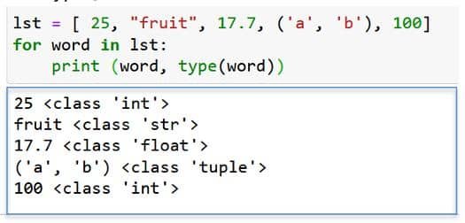 Python in AI Class 11 Notes Write a program to read a list, display each element and its type.