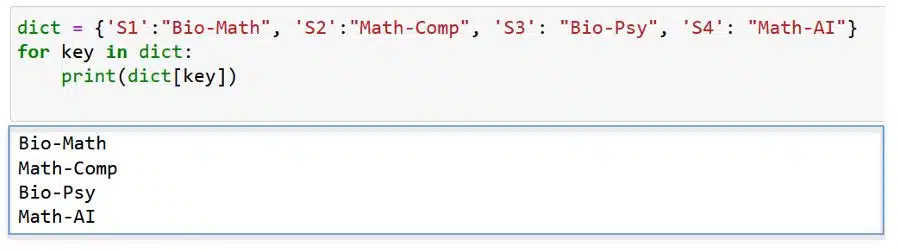 Write a simple program to display the values stored in dictionary