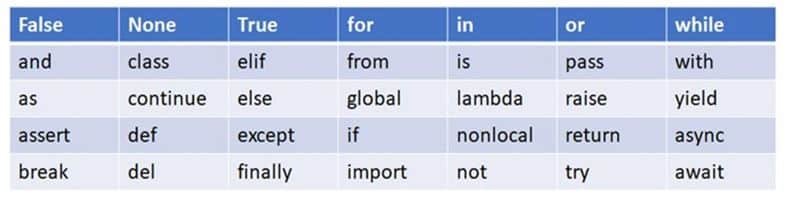 Python in AI Class 11 Notes python keywords