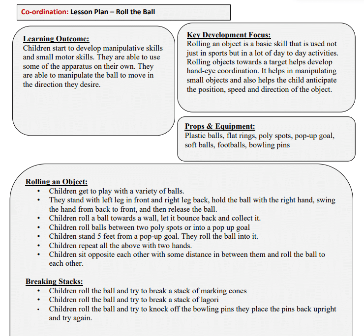Organizing age Appropriate Physical Activities Class 9 Notes Co-ordination Lesson Plan – Roll the Ball