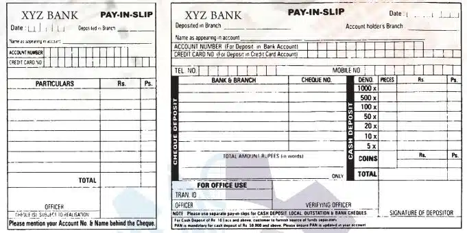 A format of a pay-in slip is given below