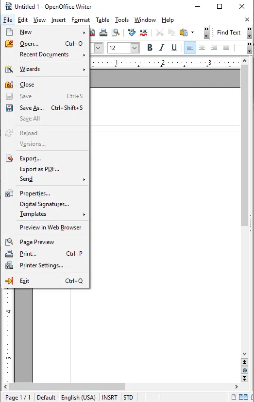 OpenOffice Writer save and open options