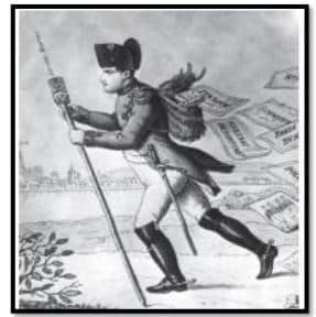 Napoleon in the given picture is depicted as a postman. What do each letter falling
