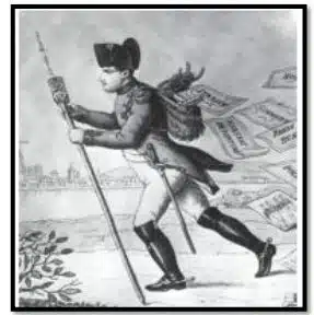 Napoleon in the given picture is depicted as a postman. What do each letter falling