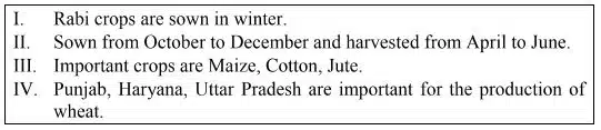 read the given statement and choose the correct option with regard to rabi cropping season from the following