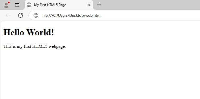 Basic structure of html 5 result