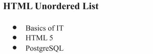 Unordered list or bulleted list