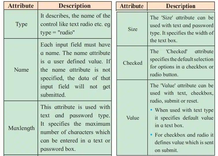 Attributes of input elements