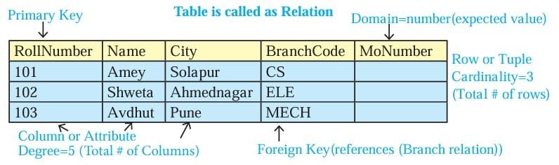 Relational	Data Model aatribute tuple domain