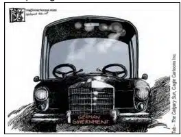 The cartoon below depicts Germany’s government that was formed after the 2005