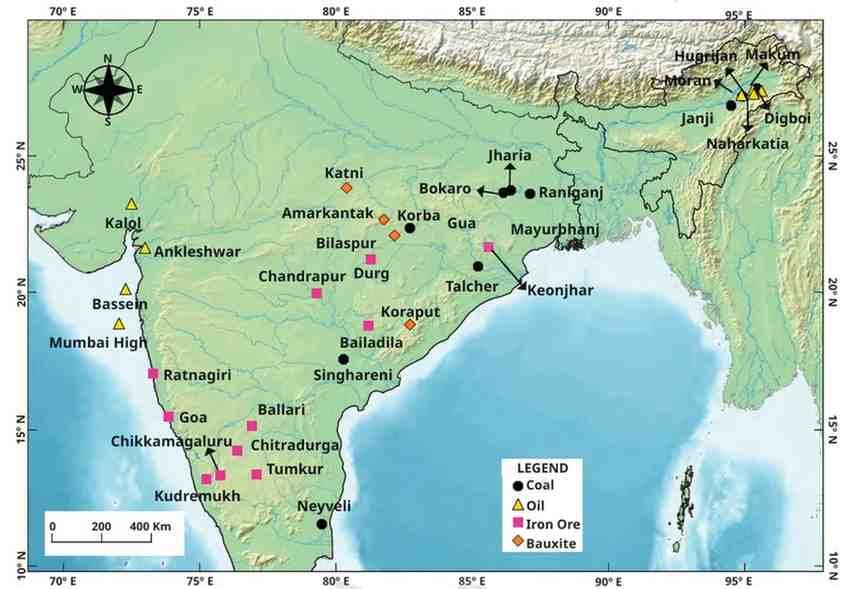Distribution of important minerals