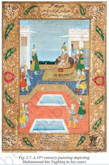 19th century painting depicting Muhammad bin Tughlaq in his court