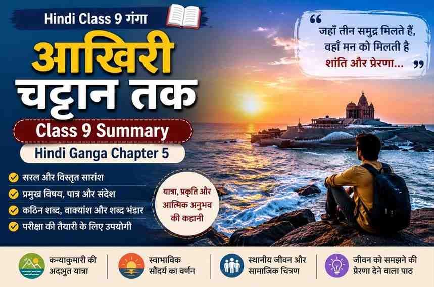 आखिरी चट्टान तक Class 9 Summary | Hindi Ganga Chapter 5 आखिरी चट्टान तक Class 9 Summary Hindi Ganga Chapter 5
