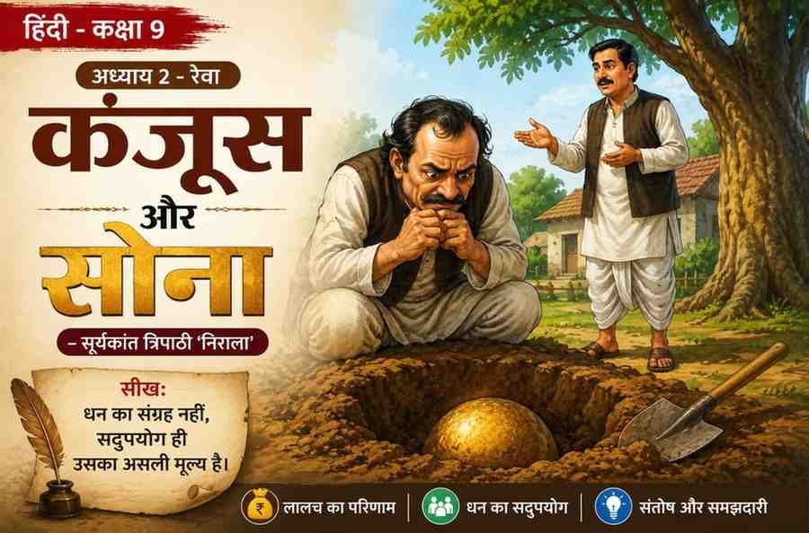 कंजूस और सोना Class 9 Summary | Hindi Chapter 2 Reva