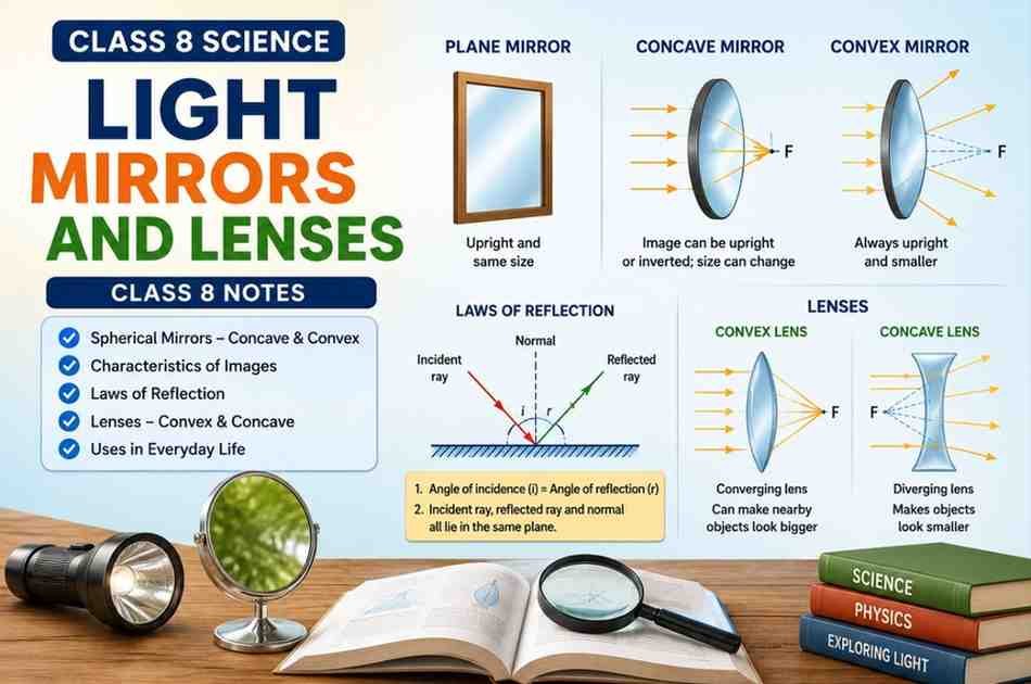 Light Mirrors and Lenses Class 8 Notes