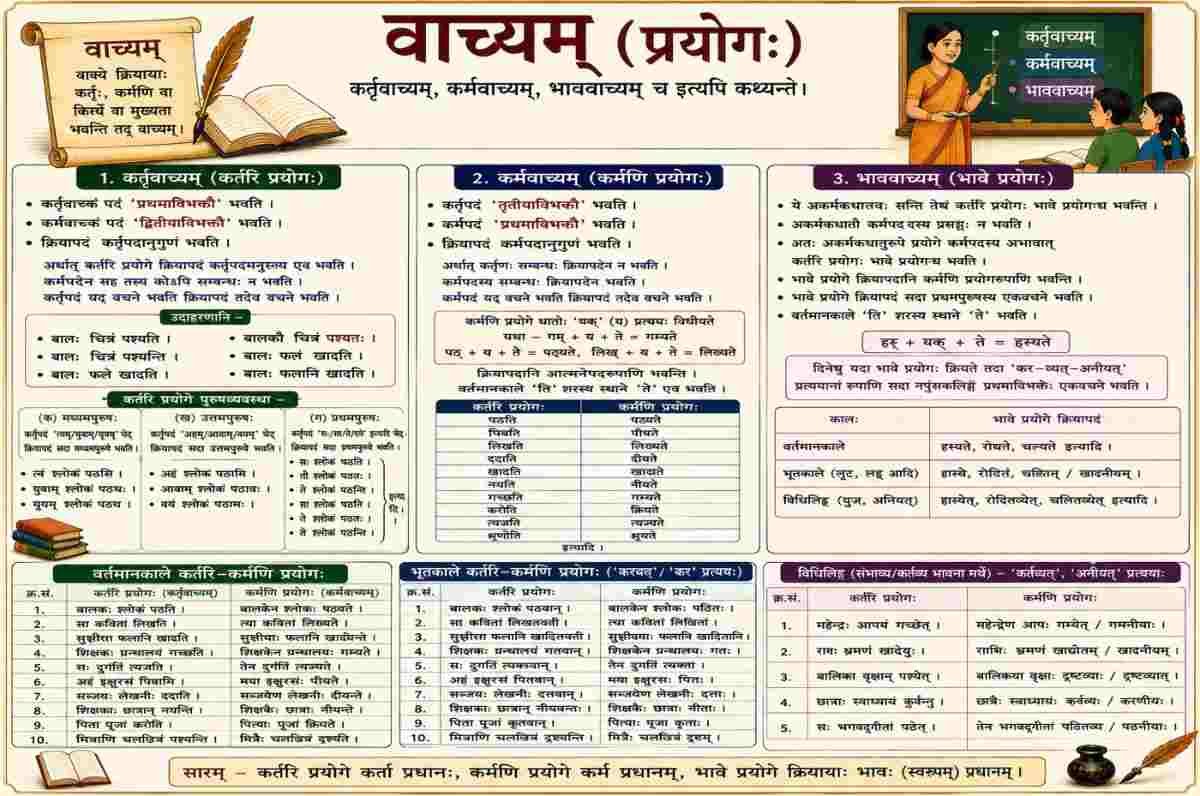Sanskrit Class 9 Chapter 14 Summary Sharada वाच्यम् Sanskrit Class 9 Chapter 14 Summary Sharada वाच्यम्