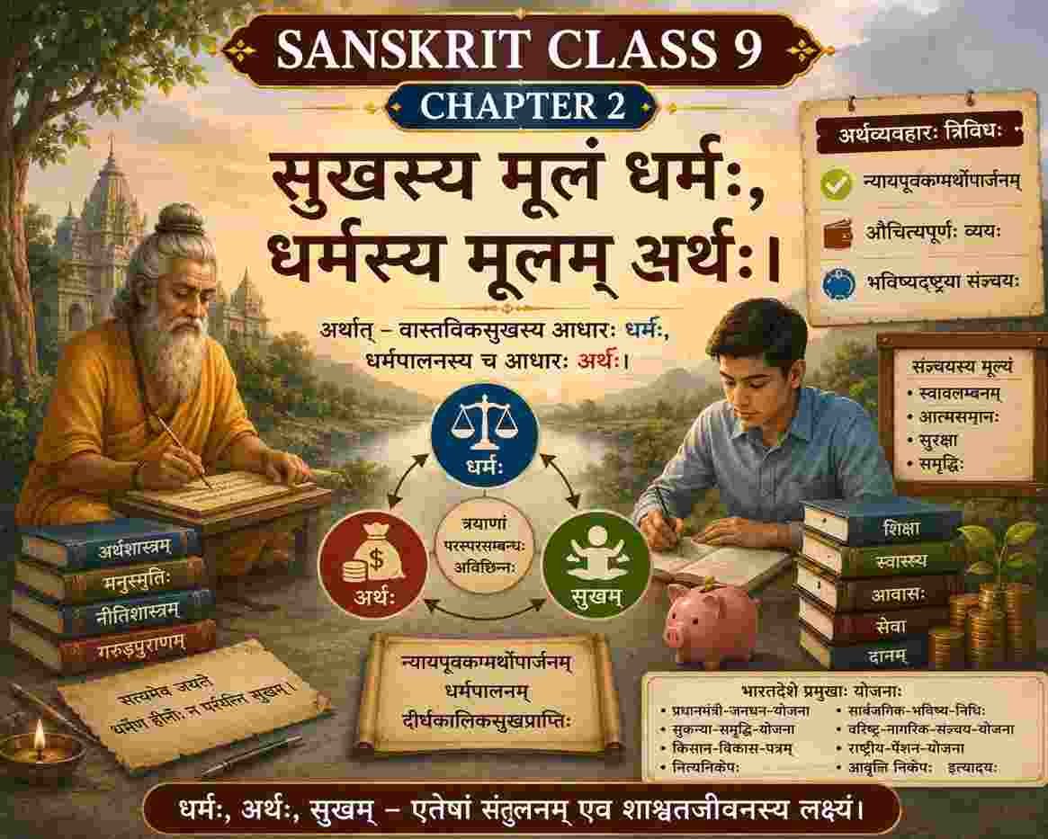 Sanskrit Class 9 Chapter 2 Question Answer Sharada सुखस्य मूलं धर्मः, धर्मस्य मूलम् अर्थः।