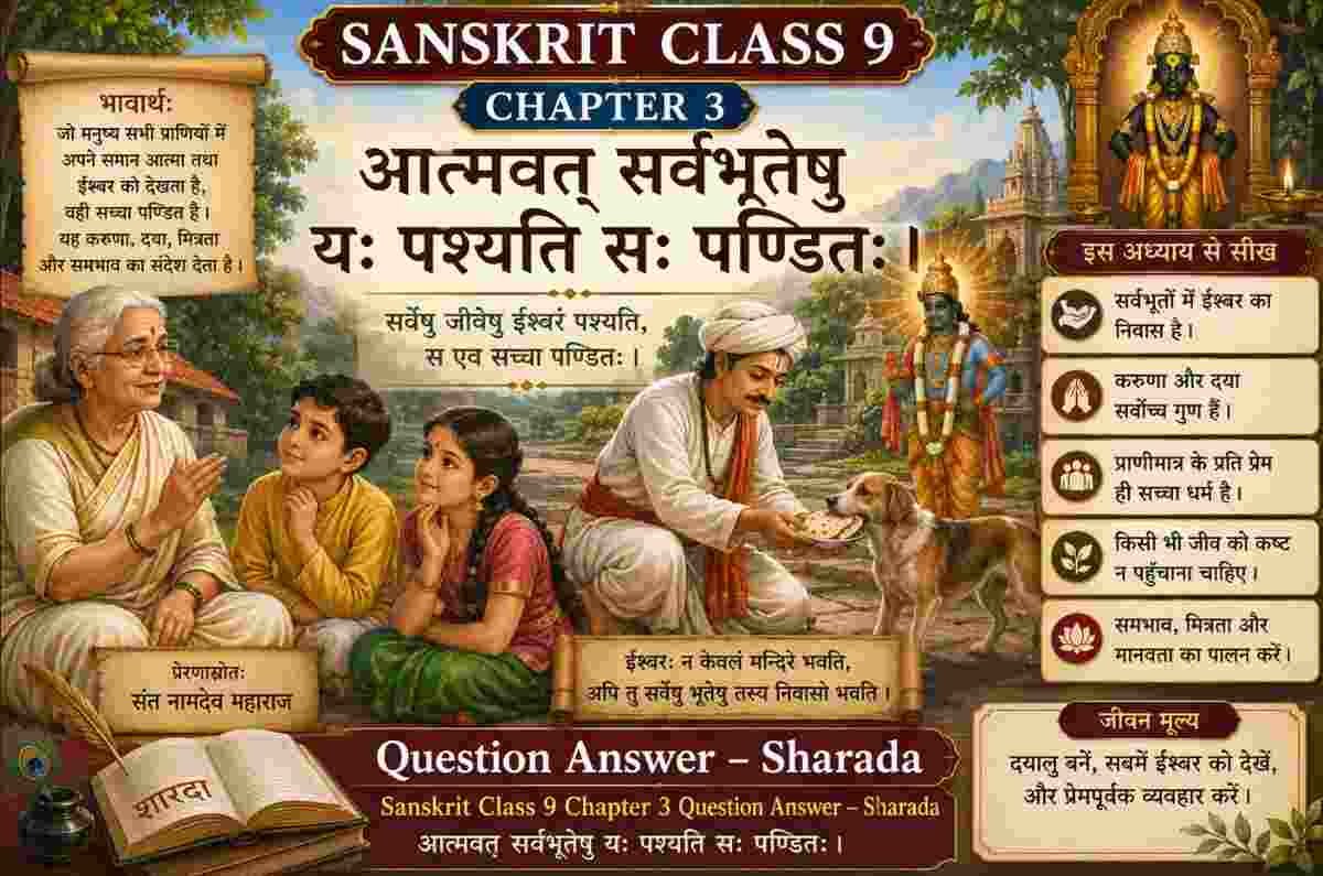 Sanskrit Class 9 Chapter 3 Question Answer Sharada आत्मवत् सर्वभूतेषु यः पश्यति सः पण्डितः।