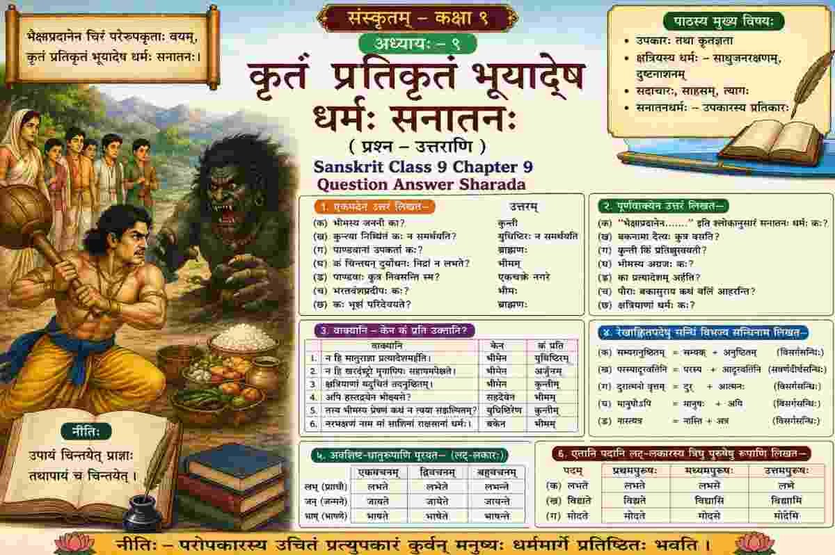 Sanskrit Class 9 Chapter 9 Question Answer Sharada कृतं प्रतिकृतं भूयादेष धर्मः सनातनः