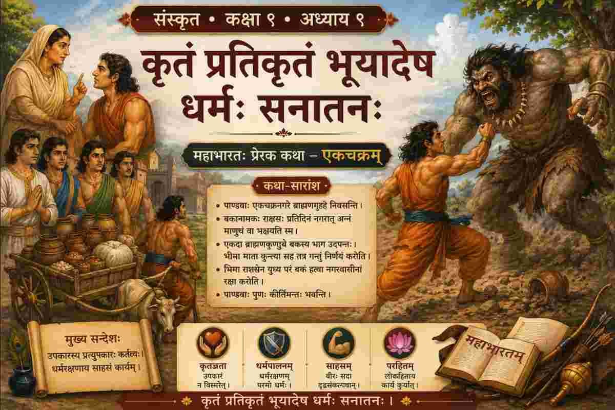 Sanskrit Class 9 Chapter 9 Summary Sharada कृतं प्रतिकृतं भूयादेष धर्मः सनातनः