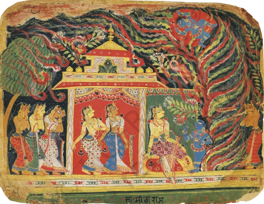 Rajput painting 1520 depicting a scene from the Bhāgavata Purānạ Kṛiṣhṇa defeats Tṛiṇāvarta