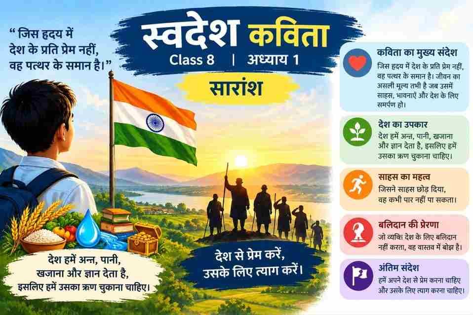 स्वदेश कविता Class 8 Summary Hindi Chapter 1