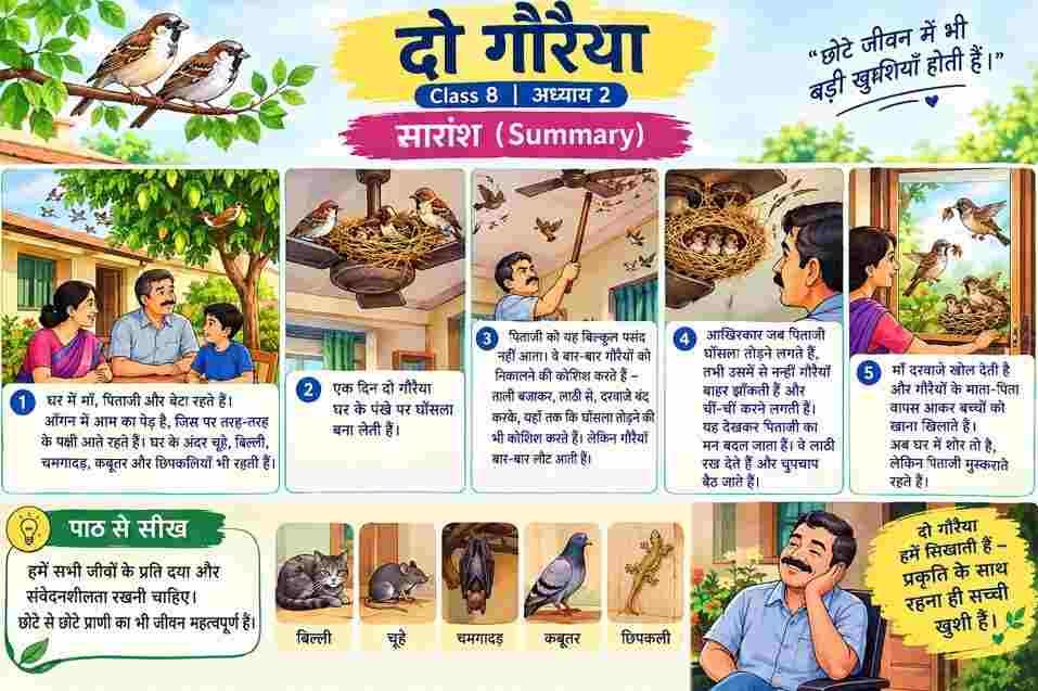 दो गौरैया Class 8 Summary Hindi Chapter 2